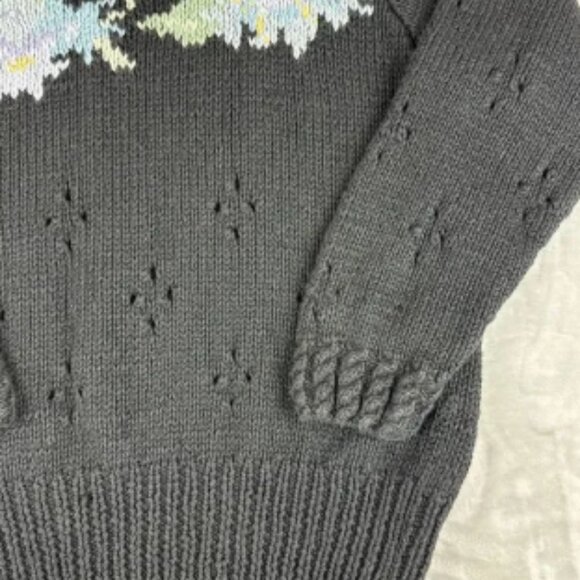 Vintage Karen Scott Hand Knits Sweater Women's Large Black Flowers Pearls (0924) - Picture 5 of 9